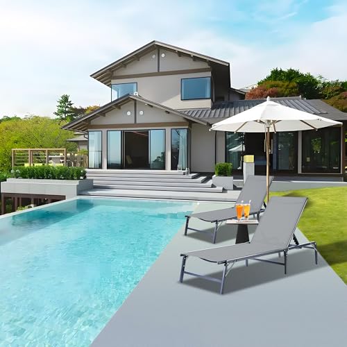 Outdoor Chaise Lounge Chair Set of 2, Foldable & Assemble-Free, 6 Adjustable Positions, Durable Rust-Resistant Frame, Portable Outdoor Pool Lounge Chairs for Pool Patio Beach, Grey - color: Grey, size: 2-Pack（Basic）