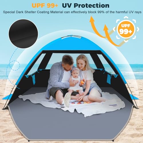 Venustas Beach Tent Sun Shelter for 3/4/6/8 Person, UPF 50+ UV Protection Beach Canopy, Lightweight and Easy Setup Cabana, Portable Shade Tent - color: Dark Shelter-Sky Blue, size: 8 Person