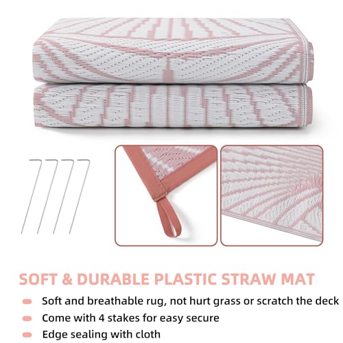 Boulder Bee Outdoor Rugs | Plastic Straw Rug | Waterproof Outdoor Camping Rugs | Quick Drying Picnic Rug | Sand Free Reversible Beach Mats | 5 x 8 Feet | 2.7 lb - color: Red, size: 5*8 Feet
