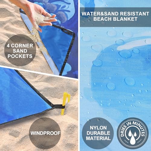 WIWIGO Beach Blanket Waterproof Sandproof Beach Mat 79" X 83"/10'x9'for 2-8 Adults Quick Drying Outdoor Picnic Mat Beach Accessories for Travel, Camping, Hiking - color: 3d-jellyfish, size: 79" X 83"（1-4person）