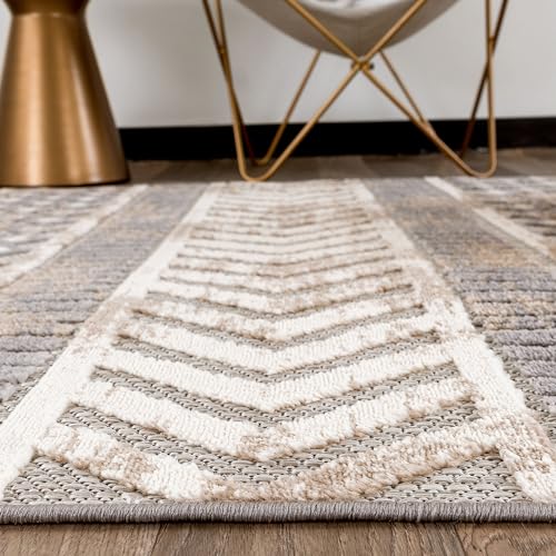 Rugshop Distressed Geometric Indoor/Outdoor Beige Runner Rug Modern Tribal Stripe, Durable Stain Resistant Low Profile Perfect for Patio, Backyard, Deck and Outdoor Lounge 2' x 7' - size: 2' x 7' (Rectangular)