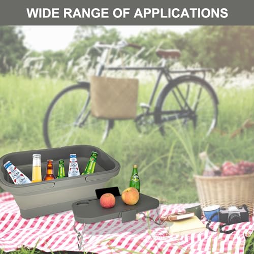 Foldable Camping Basket with Table Storage Organizer Box Car Trunk Organiser Can be Used as Ice Bucket Suitable for Camping, car Storage, Home Sorting, etc.Grey - color: Gray