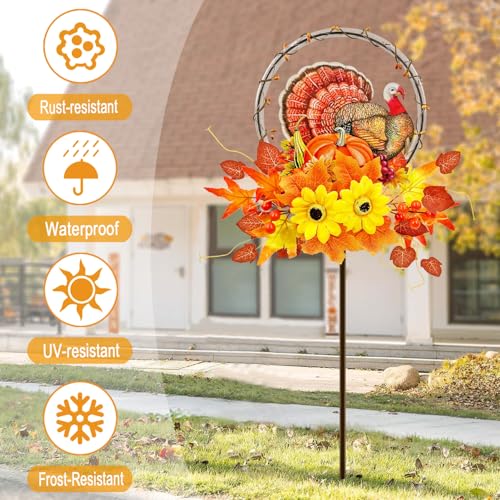 Solar Thanksgiving Turkey Outdoor Decor with Multi-Colorful Lights,Fall Yard Sign Garden Stake for Pathway,Patio or Farmhouse Porch - color: Turkey