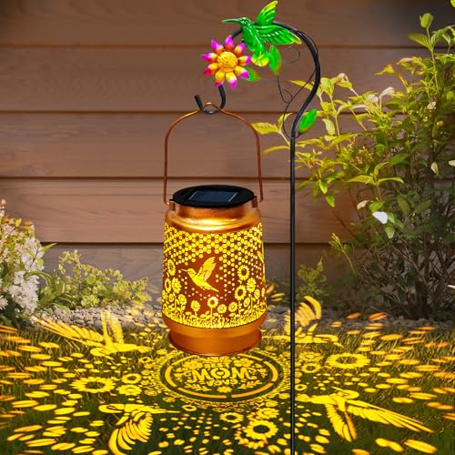 Mothers Day Gifts Solar Lanterns Outdoor Waterproof Hummingbird with Shepherd Hook,Hummingbird Garden Decor Birthday Gifts for Women Mom,Hanging Solar Lights Metal Bird Decorative for Yard,Patio,Porch - style: solar hummingbird sunflower lanterns