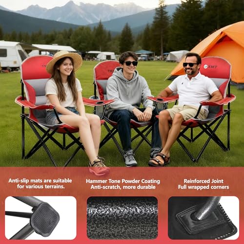 XMT Extra Wide Armrests Portable Folding Chair with Cup Holder Cooler Bag Heavy Duty 600D Oxford Fabric Supports 450lbs Compact Foldable Camping Chair for Outdoor Beach Picnic Sports - color: 02-red