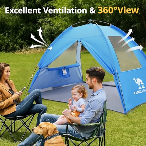 CAMEL CROWN Beach Tent UPF 50+ Sun Shelter for 2/3/5/6 Person, Lightweight Portable Sun Shade with Sand Anchor, Family Beach Day & Outdoor Adventures - color: Aqua Blue, size: 2/3 Person