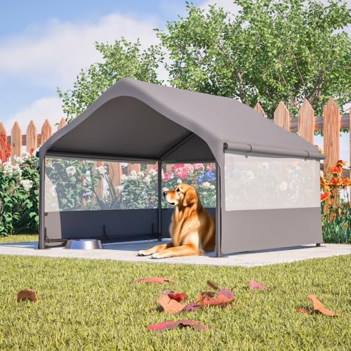 Portable Outdoor Dog Shade Shelter – Lightweight Water-Resistant Pet Tent for Backyard, Patio, Garden & Travel Use (Gray + Metal-1) - color: Gray + Metal-1