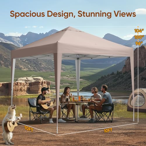 Quictent 10x10 Pop Up Canopy Tent Without Sidewall, Instant Setup Gazebo for 1 Person, Portable & Compact, Waterproof & UV Protection, Ideal for Camping, Beach, Parties, and Outdoor Events - color: Beige, size: 10x10 without Sidewall