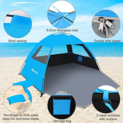 Gorich Beach Tent Sun Shelter for 3/4/6/8/10 Person with UPF 50＋ UV Protection, Lightweight & Easy Setup Beach Shade Canopy, Portable Beach Shade Tent Beach Cabana - color: Dark Shelter-skyblue, size: 8 Person