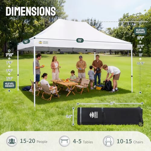 CROWN SHADES 10x15 Pop Up Canopy Tent, Thicken Frame Commercial Heavy Duty Tent, 8 Stakes & 4 Sandbags & 4 Ropes, Outdoor Canopies for Events, Parties,White - color: White, size: 10x15