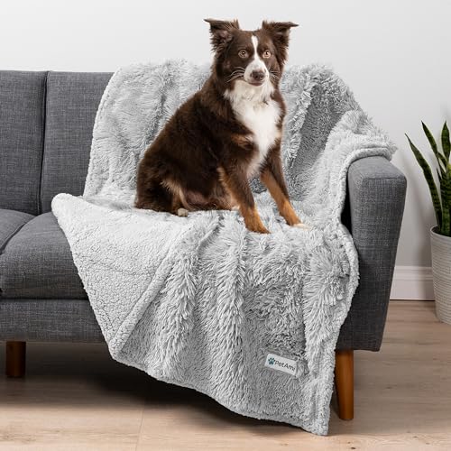 PetAmi Waterproof Dog Blanket for Couch, Bed & Furniture,Reversible Sherpa & Faux Fur Pet Blanket, Leakproof Blanket for Dog Cat, Washable Couch Protector, Soft Calming Pet Throw (40x60, Light Gray) - color: Light Grey, size: Large (40x60)
