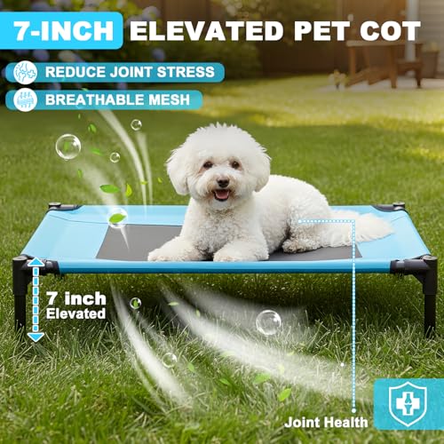 S/M/L Outdoor Elevated Dog Cot with Canopy & Side Shade for Camping Small Medium Dogs (Carry Bag), Portable Cooling Raised Dog Bed - color: Grey, size: S (24" x 18" x 24")