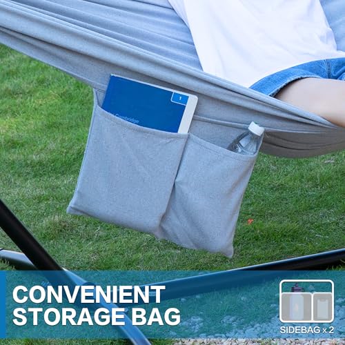 PNAEUT Double Hammocks with Stand for Outside, Portable Space Saving Heavy-Duty Steel Stand for Indoor Outdoor Patio with Carrying Bag, 450 lbs Capacity (Gray) - color: Grey