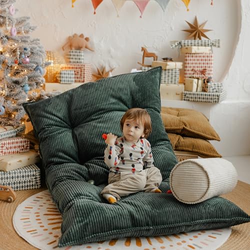 Tufted Floor Cushion – Plush Corduroy Floor Pillow for Reading, Meditation and Yoga – Soft Cozy Window Seat Cushion for Living Room and Bedroom for Adults and Kids - made in EU (Petrol Green, Large) - color: Petrol Green, size: Large — 59×35.5 in (150×90