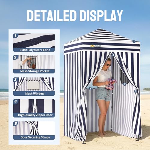 CROWN SHADES 4x4 Pop Up Changing Tent, Patented One-Push Center Lock Portable Changing Room, Privacy Canopy for Camping, Poolside, Beach, Photoshoots, Blue/White - color: Blue/White, size: 4X4 FT