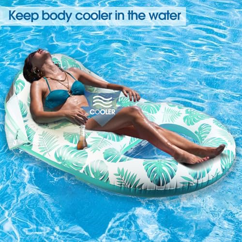 COOLCOOLDEE Pool Lounge Float with Canopy UPF50+,Extra Large Pool Floats for Adults Heavy Duty,Inflatable Lounger Float with Cup Holder & Backrest,Footrest - color: Green