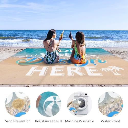 Personalized Beach Blanket Waterproof Sandproof - Custom Picnic Blanket Gift with Text&Photo - Sand Free Beach Mat with Portable Bag, 4 Corner Pockets & Stakes for Family, Beach Holiday,Birthday - color: Color1
