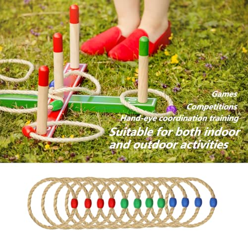 12 Pack Sisal Rope Ring Toss Game Replacement Parts for Adults and Kids, Outdoor Toss Rings for Agility Practice and Speed Game and Yard Games and Lawn Games for Party (3 Colors-Red Green Blue)