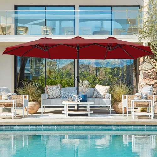 SUPERJARE 15FT Outdoor Umbrella for Patio, Double sided Pool Umbrellas with Fade Resistant Canopy, Large Table Umbrella for Deck, Market, Backyard - Burgundy(No Base) - color: Burgundy, size: 15FT
