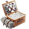 Willow Picnic Basket Set for 4 Persons with Large Insulated Cooler Bag and Waterproof Picnic Blanket, Wicker Picnic Hamper for Camping,Outdoor,Gift,Wedding,Valentine Day,Grey - color: Gray