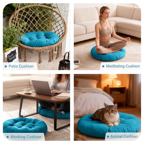 Tiita Outdoor Cushions Square Floor Pillow Thicken Tufted Seat Pad Large Floor Cushion for Yoga Meditation Living Room - color: Round|blue, size: 2 Count (Pack of 1)