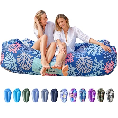 AlphaBeing Inflatable Lounger Beach Chair Accessories, Air Sofa Hammock Inflatable Couch for Camping Backyard Lakeside with Compression Sacks, Ideal Outdoor Gifts for Adults - color: Coral Navy