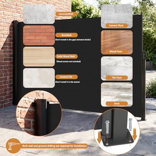 LIFERUN 118" x 71" Side Awning, Retractable Side Awning, Patio Retractable Side Screen, UV Resistant, Waterproof, Patio Privacy Screen for Garden, Balcony, Courtyard(Dark Grey) - size: 118" x 71"