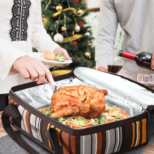 MIER Insulated Casserole Carrier for Hot or Cold Food Thermal Food Carrier Bag for Lasagna Potluck Parties Picnic Cookouts, Fits 9"x13" Baking Dish/Foil Pan, Brown - color: Brown, size: 16 x 10 x 4 inches
