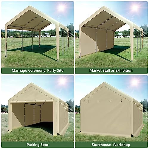 Grezone 10x20ft Heavy Duty Canopy Storage Shed, Portable Garage with Removable Sidewalls & Doors, All-Season Tarp for Car, Truck, Party SNC24# (W/BG) - color: W/BG