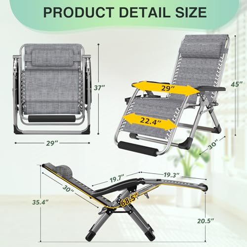 Suteck Oversized Zero Gravity Chair, 29In XL Outdoor Recliner Chair w/Removable Cushion&Headrest, Camping Lounge Chair w/Upgraded Lock&Footrest, Reclining Patio Chairs for Indoor Outdoor,500LBS - color: Antique Gray, size: XL 29 Inch