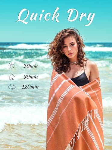 cabanana Turkish Beach Towel Oversized - 40"x70" Quick Dry Sand Free Thin Beach Towels for Adults,Extra Large Cotton Lightweigh Travel Towel for Beach Accessories (Coral) - color: Coral Retro