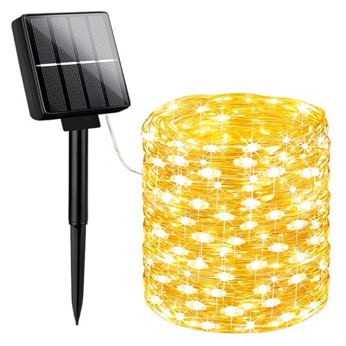 Brightever Solar String Lights, 1-Pack 40FT 100LED Solar Fairy Lights with 8 Lighting Modes, Solar Lights Outdoor Waterproof for Patio Christmas Wedding Party Tree Yard Decoration (Warm White) - color: Warm White, size: 1Pack（40FT 100LED）