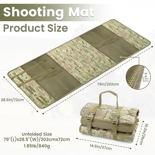 Shooting Mats Prone Padded,Extra Large Tactical Training Shooting Mat for Range Shooting & Hunting, Compact Foldable Water-Resistant Anti-Slip Base with Carry Strap Hunting Mat - color: Multi Camo