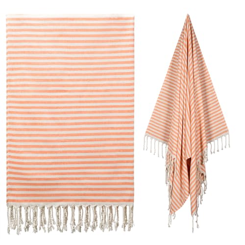 cabanana Turkish Beach Towel Oversized - 40"x70" Quick Dry Sand Free Thin Beach Towels for Adults,Extra Large Cotton Lightweigh Travel Towel for Beach Accessories (Orange) - color: Stripe Orange