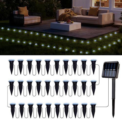 30 LED Solar Ground Lights Outdoor, Waterproof Solar Pathway Lights, LED Landscape Lighting for Garden, Patio, Driveway, Walkway - White - color: White, size: 24.6FT
