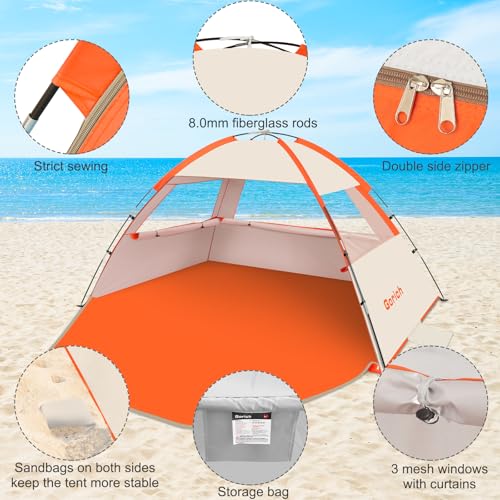 Gorich Beach Tent Sun Shelter for 3/4/6/8/10 Person with UPF 50＋ UV Protection, Lightweight & Easy Setup Beach Shade Canopy, Portable Beach Shade Tent Beach Cabana - color: Orange- Beige, size: 3 Person