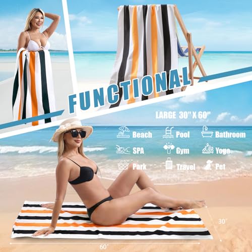 Beach Towel Set-4 Pack 30"x60" Sand Free Stripe Beach Towel for Pool,Bathroom,Soft Absorbent Quick Dry Lightweight Beach Bath Towel,Camping Blanket,Travel Towel,Beach Essentials for Adult,Orange/Black - color: Orange/Black