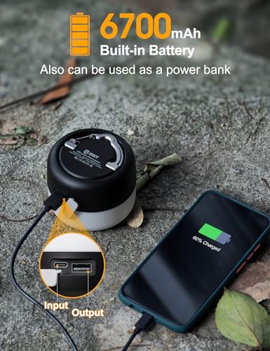 LED Camping Lantern Rechargeable 1000LM, Up to 300H Running Time Camping Tent Light, 6700mAh Emergency Hanging Light for Hurricane, Power Outages, Home, Hiking, Water-Resistant, Black - style: Black