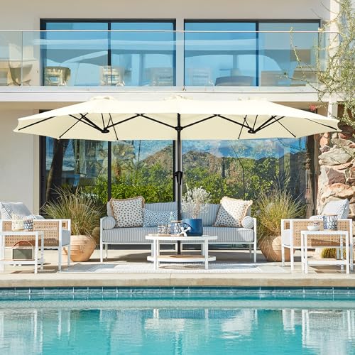 SUPERJARE 13FT Outdoor Umbrella for Patio, Double sided Pool Umbrellas with Fade Resistant Canopy, Large Table Umbrella for Deck, Market, Backyard - Cream White - color: Cream White, size: 13FT