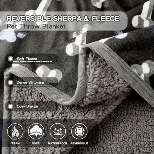 Waterproof Dog Blankets Pet Blanket 50"x60", Soft Fluffy Sofa Car Bed Protector, Reversible Sherpa Fleece Dog Blanket for Large Dogs (Navy Paws) - color: Navy Paws, size: 50"x60"