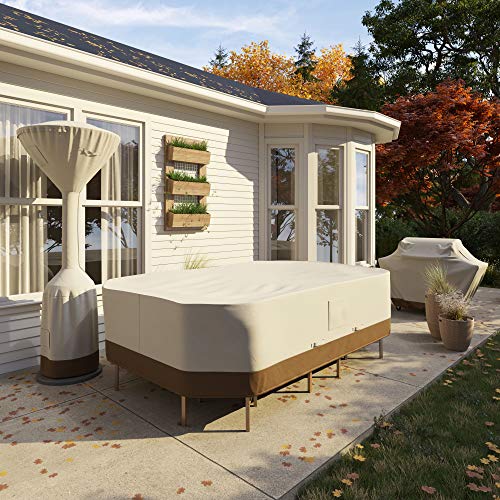 Amazon Basics Outdoor Patio Furniture Cover, Waterproof, UV Resistant, Weather Protection with Secure Straps, Large, Beige/Tan, 110" x 84" - size: 110"x84"