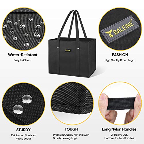BALEINE 3Pk Reusable Grocery Bags, Foldable Shopping Bags for Groceries with Reinforced Bottom & Handles (Black) - color: Black, size: 3 Pack