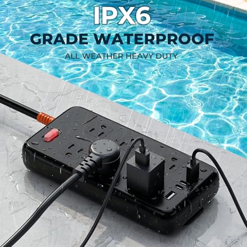 Outdoor Power Strip Weatherproof, IPX6 Waterproof Surge Protector with 6 Wide Outlets and 2USB A&2USB C, 1625W/13A, 6FT Extension Cord, Wall Mountable for Indoor Outdoor, UL FCC Listed - size: 6FT, style: 6AC+4USB