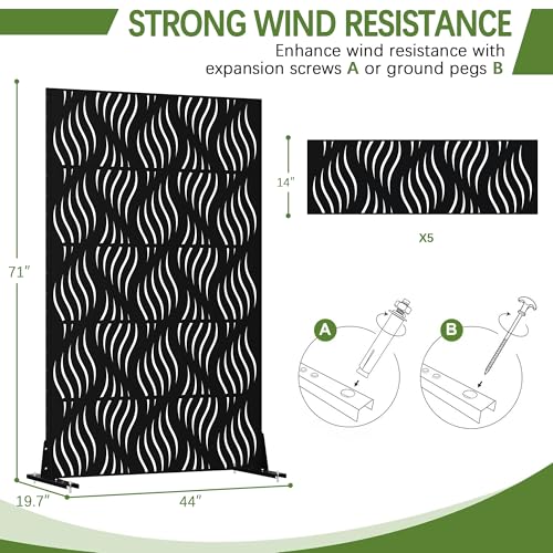 Cofar Metal Privacy Screen Outdoor 72" H×44" W -Black Freestanding Outdoor Privacy Panels with Stand, Decorative Fence for Patio, Deck, Balcony（Wicker） - style: 5-Panels Wicker_Black