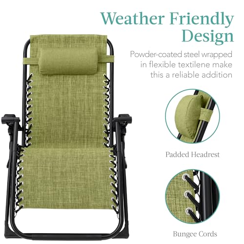 Best Choice Products Oversized Zero Gravity Chair, Folding Outdoor Patio Recliner, XL Anti Gravity Lounger w/Removable Cushion, Cup Holder, Side Tray, 350lb Capacity - Lime Green - color: Lime Green