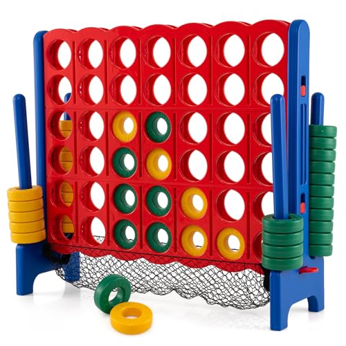 KOTEK Giant 4-in-a-Row Game, 3.5 Feet Tall Jumbo 4-to-Score Family Fun Game w/Quick-Release Sliders & 42 Large Rings, Oversized Connect Plastic Yard Game Outdoor for Kids & Adults (with Mesh Pocket) - color: With Mesh Pocket