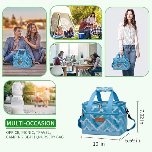 iknoe Insulated Lunch Bag, Foldable 8.5L Cooler Bag for Men & Women, Leakproof Thermal Design, Great for Office, Picnic, Travel, Lunch Box,Blue White - color: Blue White, size: Medium