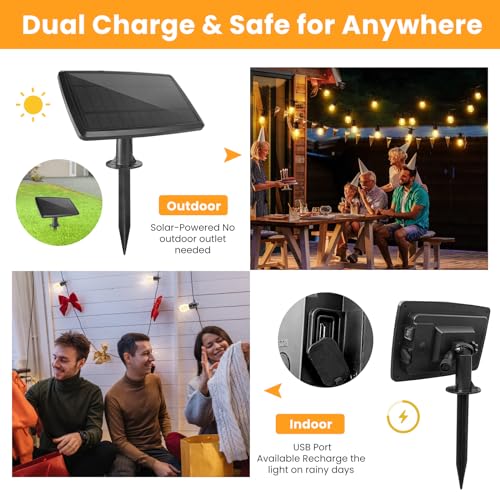 Yusist 104FT(98+6) Solar String Lights Outdoor Waterproof, Solar Powered Patio Light with 30+2 Dimmable S14 Edison Bulbs Shatterproof & Remote Control, Solar String Lights for Outside Garden Backyard - size: 104ft