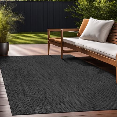 Beverly Rug Indoor Outdoor Rug 9x12, Washable Outside Carpet for Patio, Deck, Porch, Solid Modern Area Rug, Water Resistant, Dark Gray - color: Solid - Dark Gray, size: 9' x 12' (Rectangular)