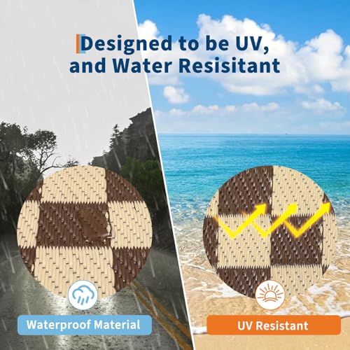 9x18 Outdoor Rug Waterproof Large Outdoor Patio Rugs Reversible Plastic Straw Rug, Foldable Fade-Proof & Weather Resistant Large RV Mats with Stakes & Carry Bag for Deck Porch, Brown Beige - color: Border1|brown Beige, size: 9' x 18' (Rectangular)